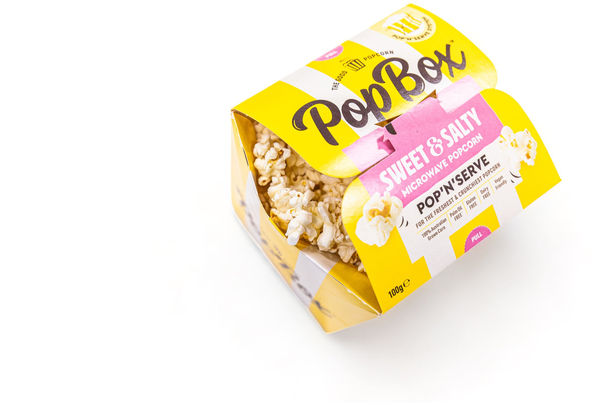 PopBox スイート&ソルティー 開けた箱のポップコーン