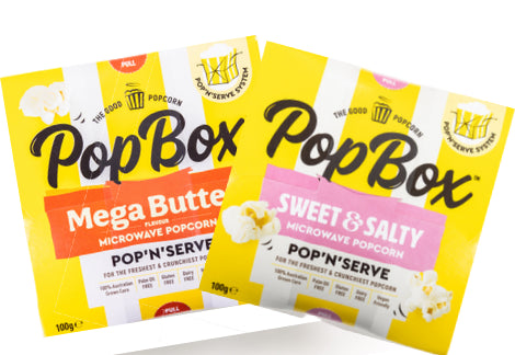 PopBox ポップコーン 2個セット｜メガバター & スイート＆ソルティー（電子レンジ用 100g・グルテンフリー）